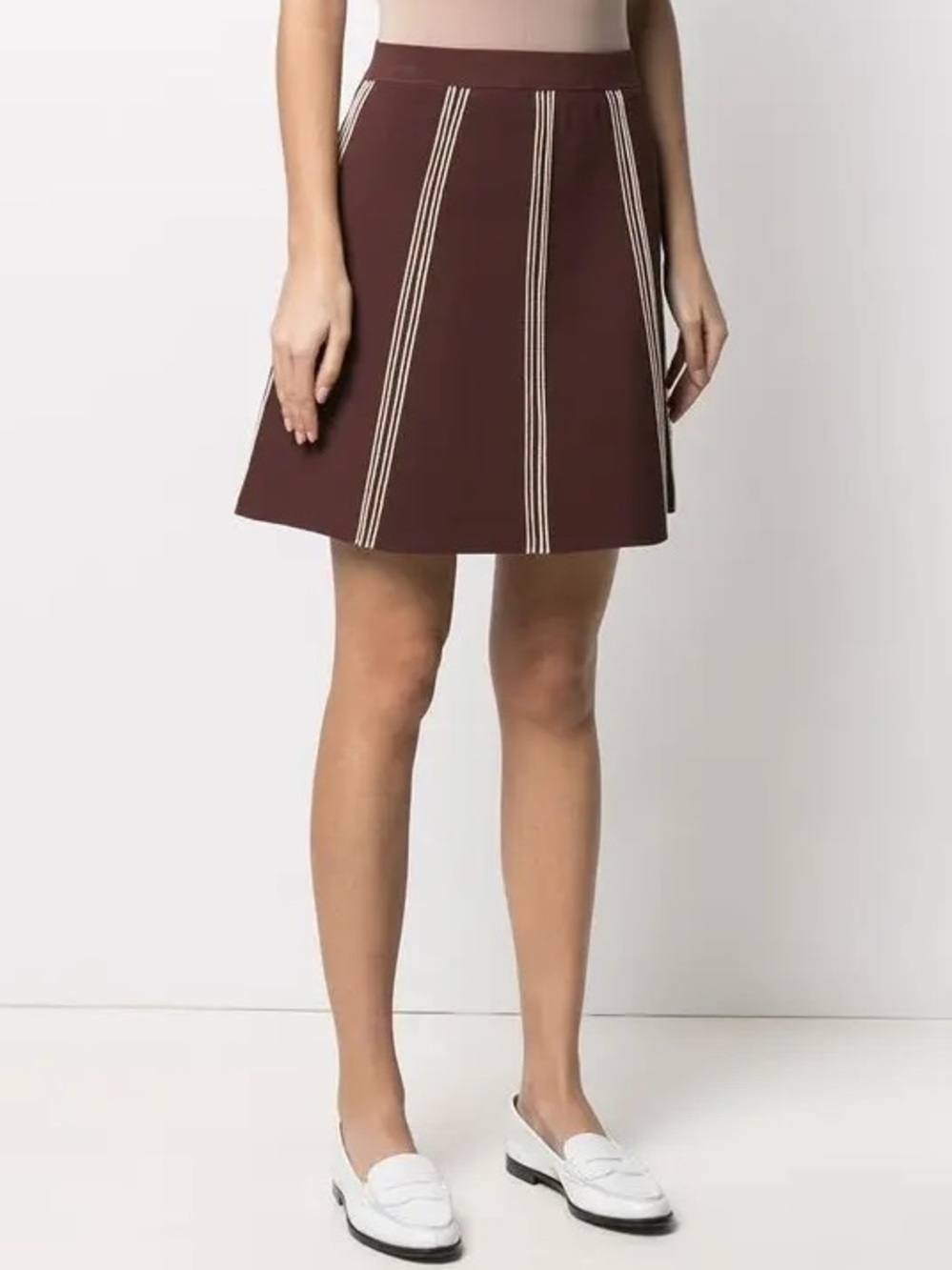 Sandro Brown A-Line Skirt with Cream Vertical Stripes